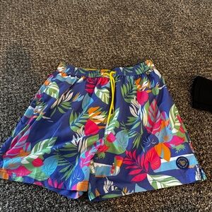 Vibrant Tropical Print Swim Trunks